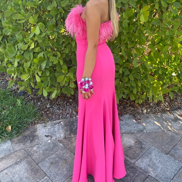 Pink Feather Prom Dress - Picture 1 of 2